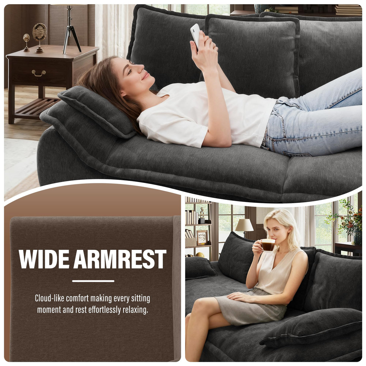 Hobestluk Sofa Couches 2-Seater Modular Sectional Sofa, 89''Comfy Loveseat with Throw, Deep Seat Small Sofa for Small Space, Memory Foam Sectional Couches for Living Room, Office, Apartment Hobestluk