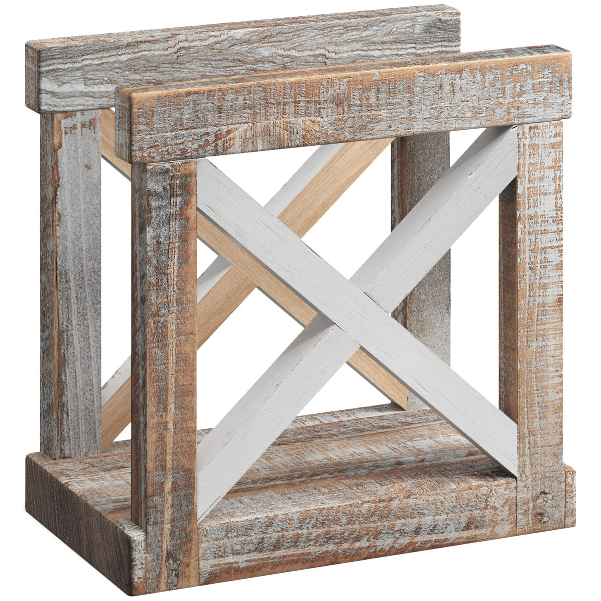 Barnyard Designs Farmhouse Napkin Holder for Table, Napkin Holders for Kitchen, Vintage Rustic Napkin Holder Wood, Distressed Wooden Napkin Holder Dispenser, 6.75" x 5.5" (White/Brown) Barnyard Designs