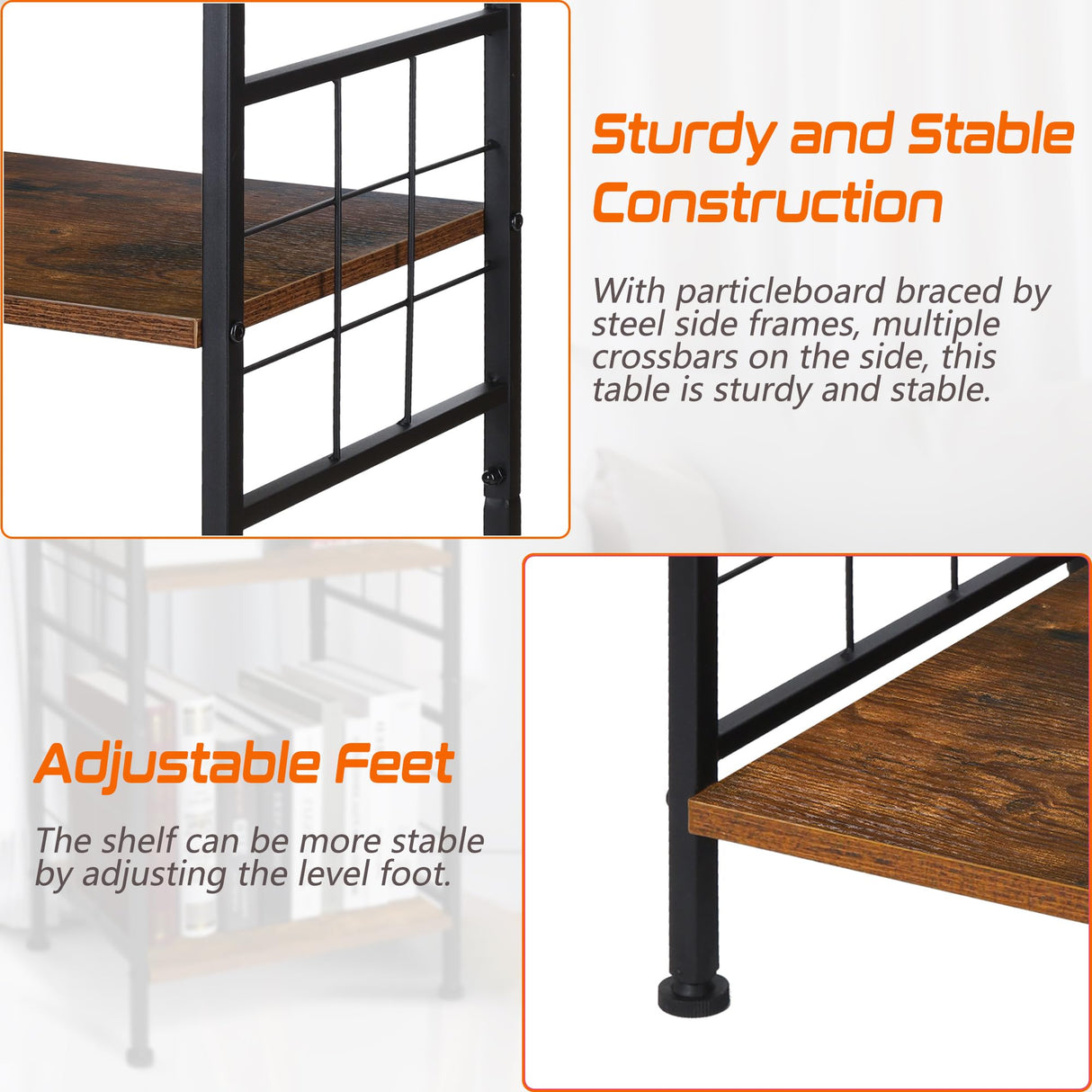 GIOTORENT 3-Tier Tall End Table, Narrow Night Stand with #-Design Sturdy Frame, Small Bed Side Table for Small Space in Living Room,Bedroom,Office,Bathroom(Brown) GIOTORENT