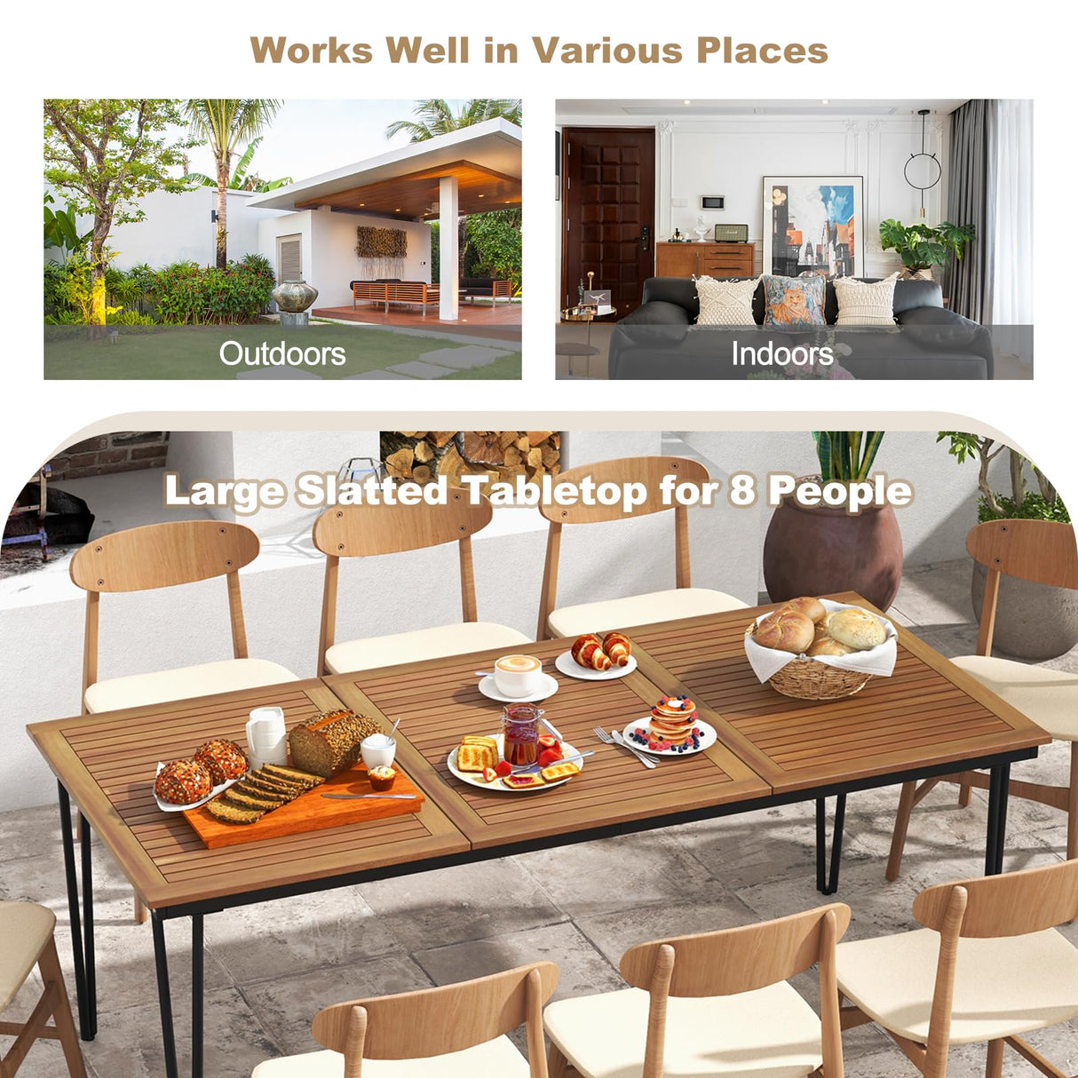 Tangkula 79 Inch Outdoor Dining Table, 8-Person Patio Table with 1.9 Inch Umbrella Hole, Metal Legs & Adjustable Foot Pads, Indoor Rectangular Bistro Table for Garden, Poolside & Park Tangkula