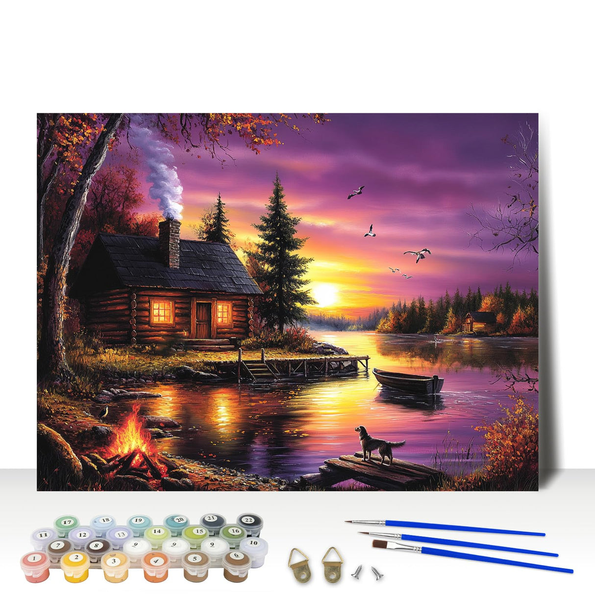 MAXBYE Lake House Paint by Numbers Kits for Adults Beginner, Autumn Landscape Adult Paint by Number On Canvas, Easy Oil Painting Kits for Home Wall Decor Gift 16x20 Inch MAXBYE