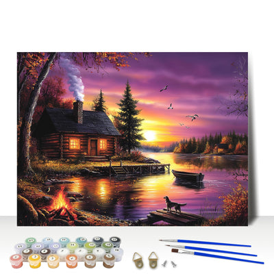 MAXBYE Lake House Paint by Numbers Kits for Adults Beginner, Autumn Landscape Adult Paint by Number On Canvas, Easy Oil Painting Kits for Home Wall Decor Gift 16x20 Inch