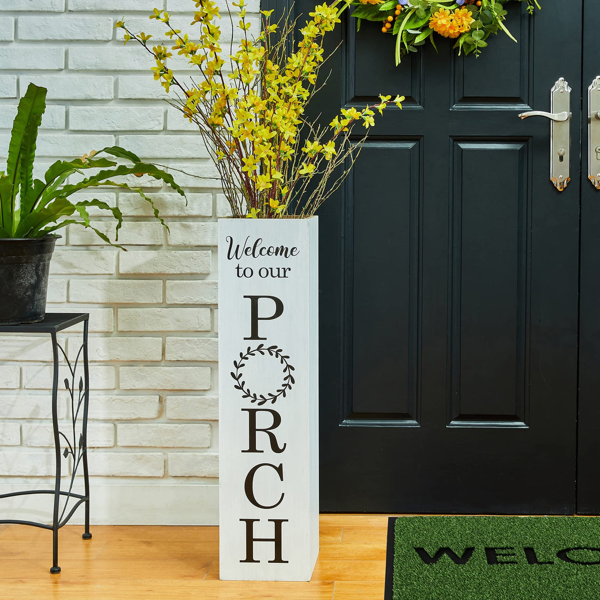 Glitzhome 30"H Wooden WELCOME Porch Sign, Double Sided Natural Welcome Rustic Porch Sign for Front Porch Decor Solid White glitzhome