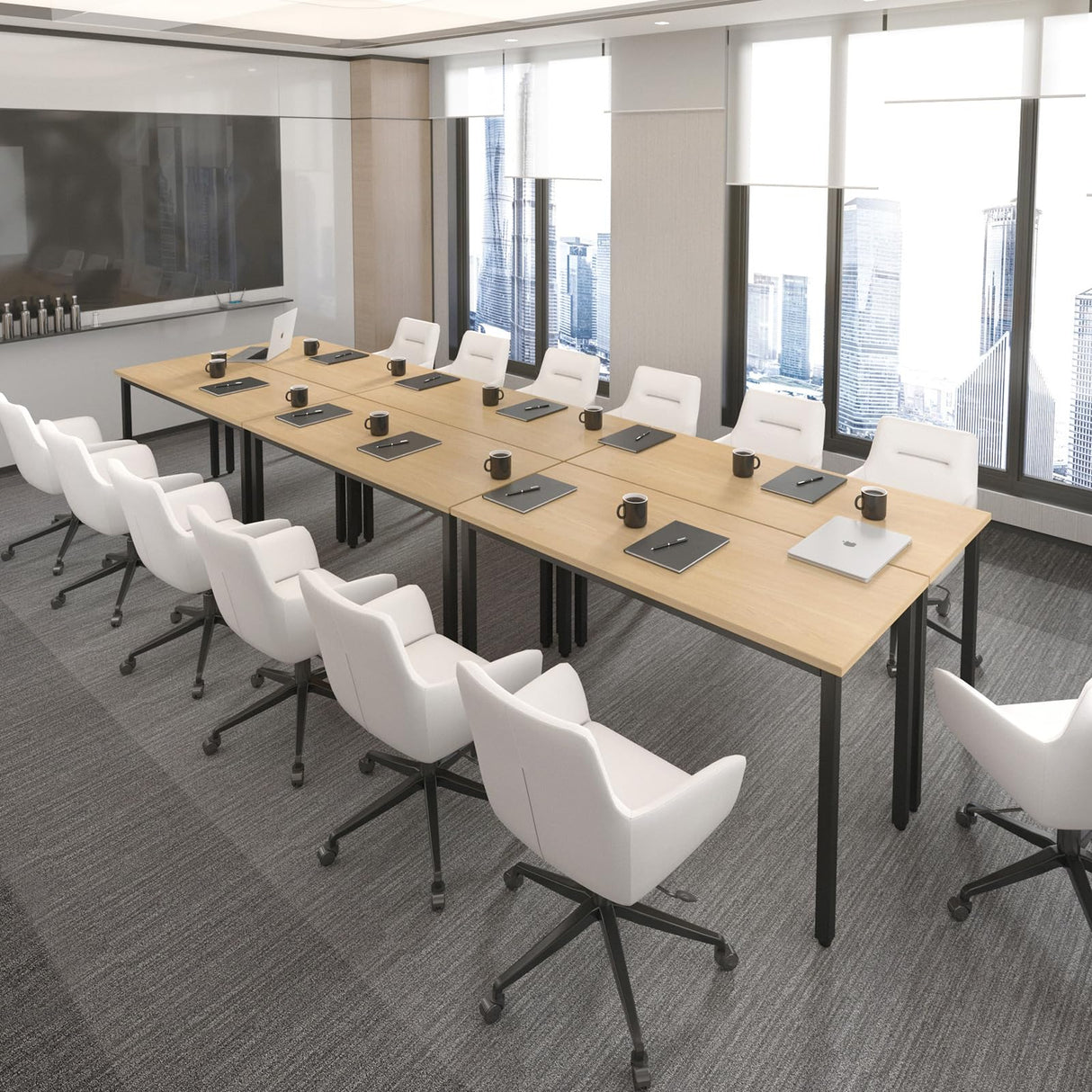 Bonzy Home Conference Tables 12ft Office Computer Desk for Meeting Room Study Writing Printer Table Save Space Design for 14 People Rustic Vintage Natural 6PCS 141.6"x47.2"x29.5" Bonzy Home