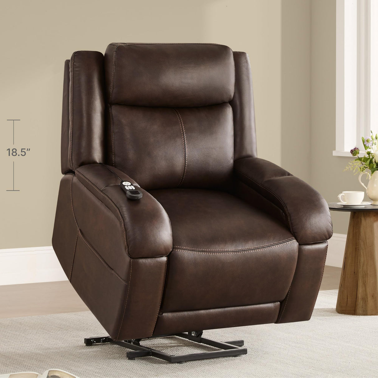 Watson & Whitely Genuine Leather Power Lift Recliner Chair for Elderly with Heat and Massage, Electric Lay Flat Lift Chairs with Power Headrest & Visual Remote Control, Dual Motor, Dark Brown Watson & Whitely