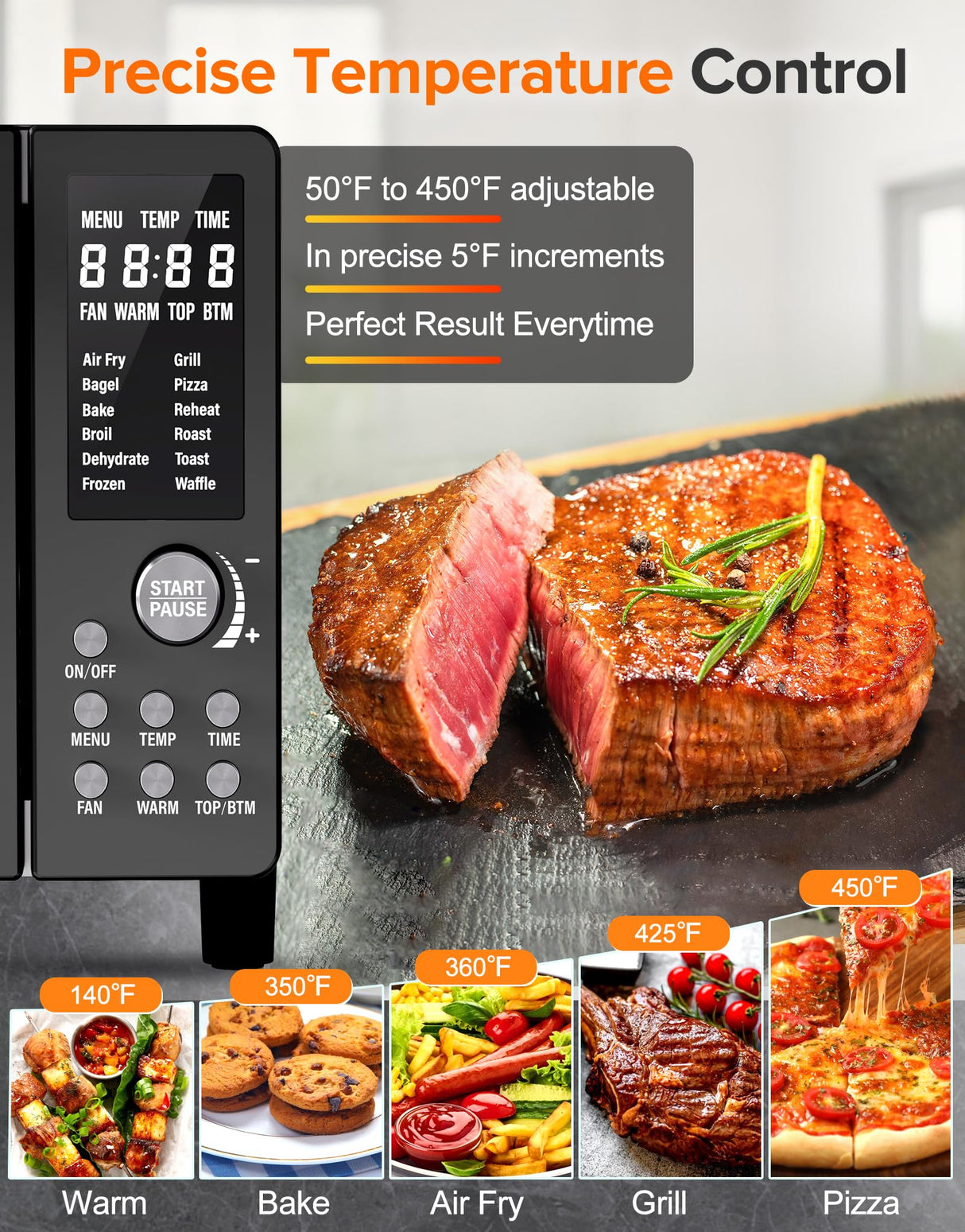 Nuwave Bravo Pro Smart Air Fryer Toaster Oven Combo, Airfryer Convection Oven Countertop, 12-in-1 Functions with Quicker & Even Crisp Technology, 1800W, 50-450°F, PFAS-Free, 21QT, Black Nuwave