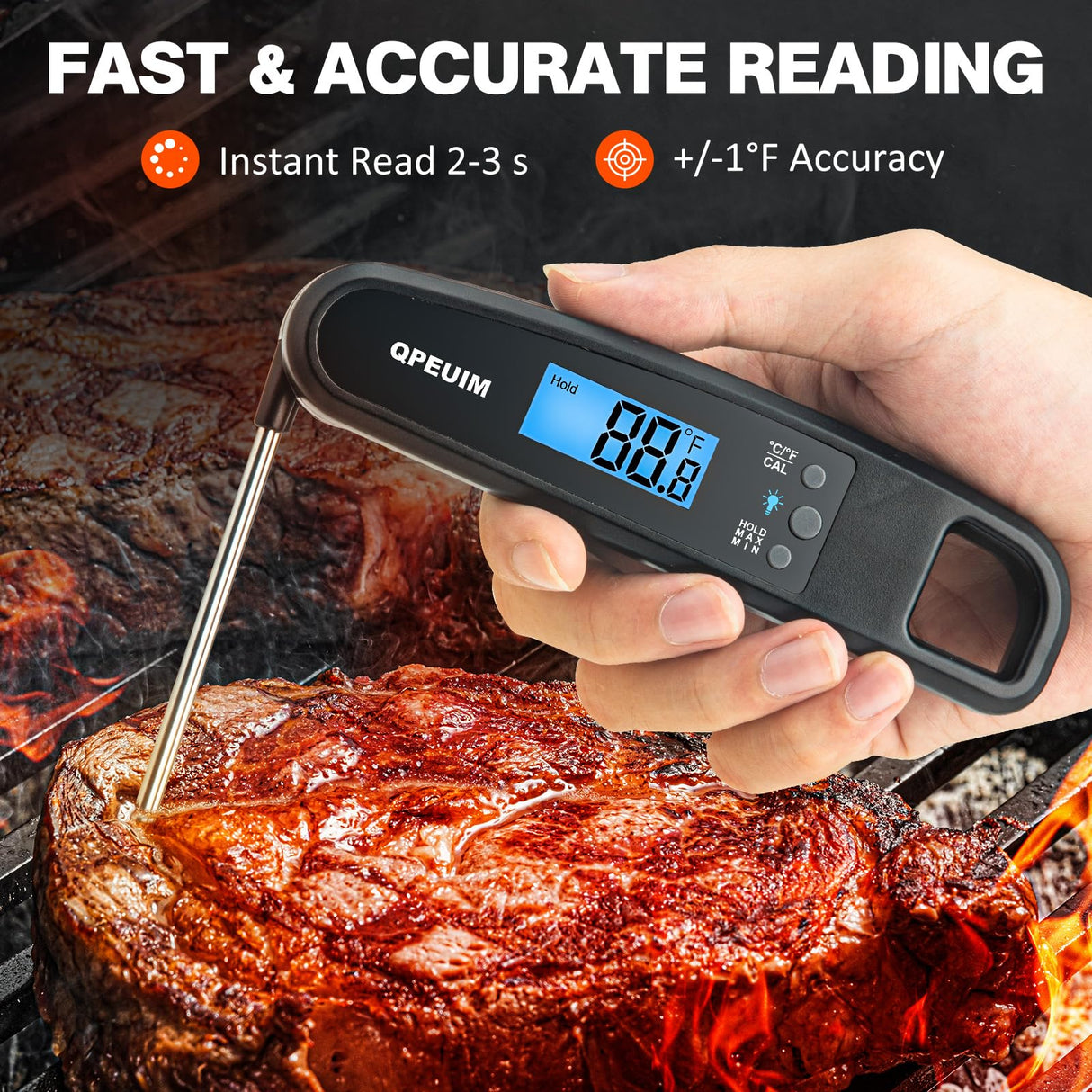 Digital Meat Thermometer Instant Read Meat Thermometer for Cooking Kitchen Food Candy with Backlight and Magnet for Oil Deep Fry BBQ Grill Smoker Thermometer by QPEUIM QPEUIM