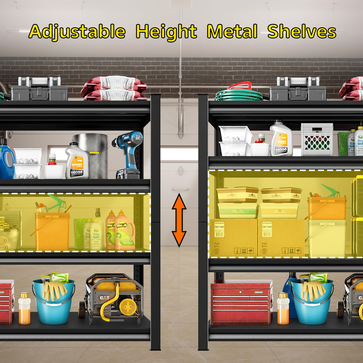 SUPPNEED Adjustable Garage Shelving Heavy Duty 2000LBS Loads, 48”W Large Shelving Units and Storage,48”W×16”D×72”W Garage Storage Shelves,4-Tier Shelving Unit for Warehouses,Kitchen(Black) SUPPNEED