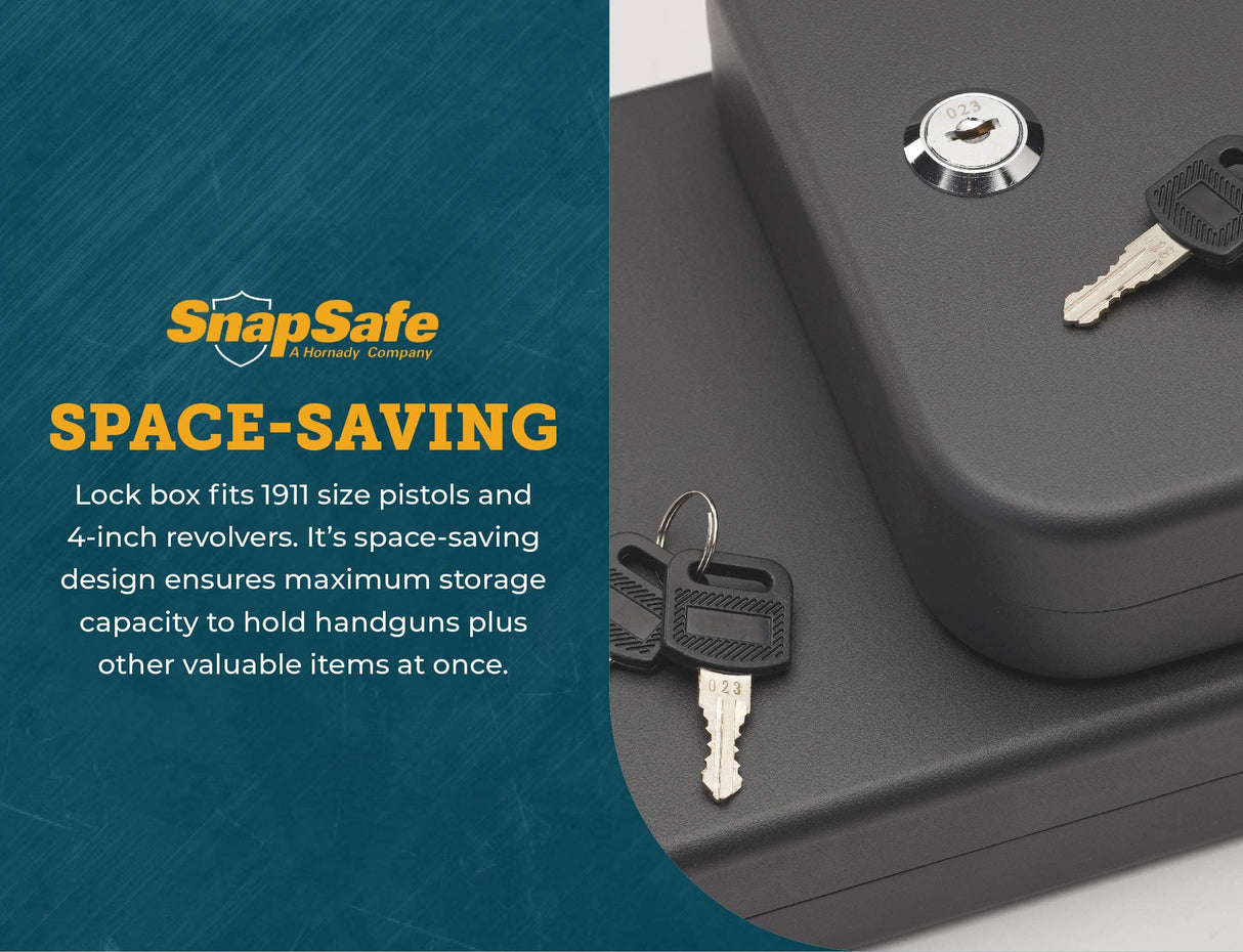 SnapSafe Portable Lock Box for Guns and Valuables – Includes Lock Box, 2 Keys and Patented Security Cable – An Ideal Car Gun Safe – XL, Black, 10 x 7 x 2 Inches SnapSafe