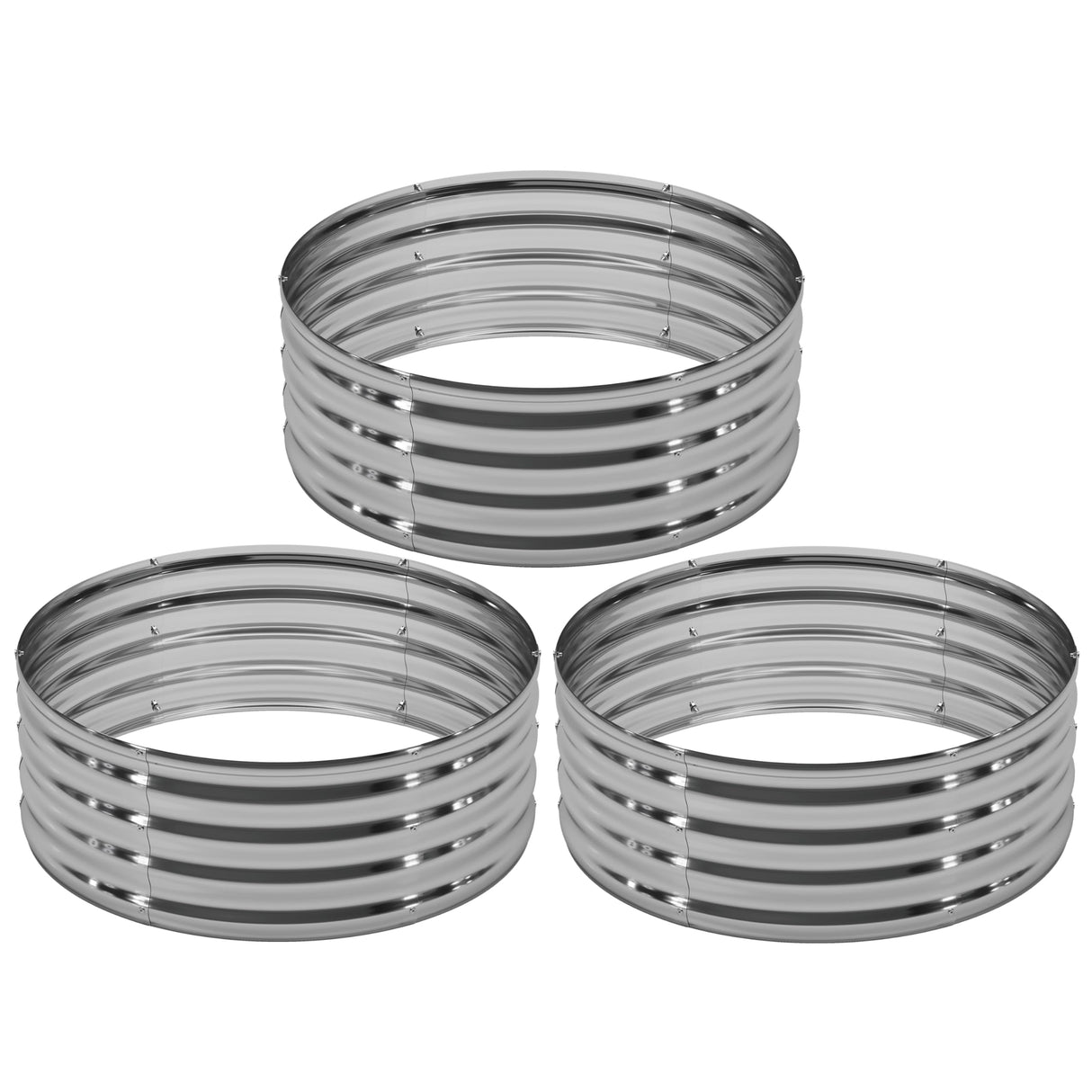 DIIYIV 3PCS 2x2x1FT Galvanized Raised Garden Bed Kit,Vegetable Boxes-Round Metal Flower Box,Large Planter Raised Beds Outdoor Garden for Planting,Fruit,Herb-Sliver DIIYIV