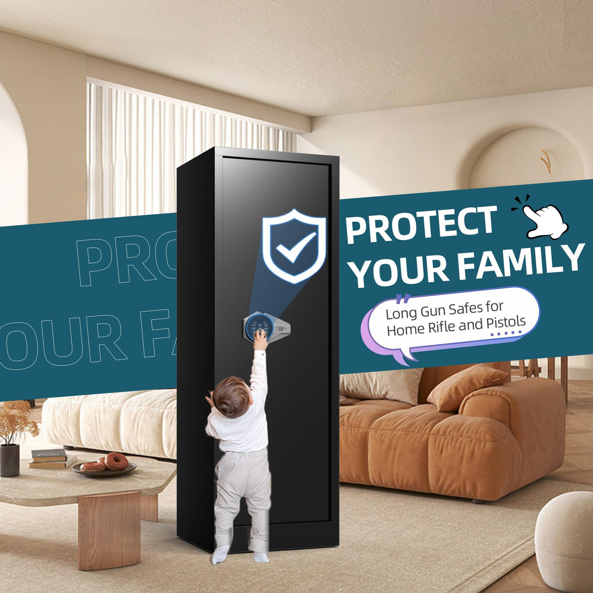 Emasme Gun Safes, Rifle Gun Safe with a Storage Box, No Assembly Required, Gun Cabinet with Removable Shelf, for Home Rifle and Pistols Storage(8-10 Gun Safe Digital) Emasme