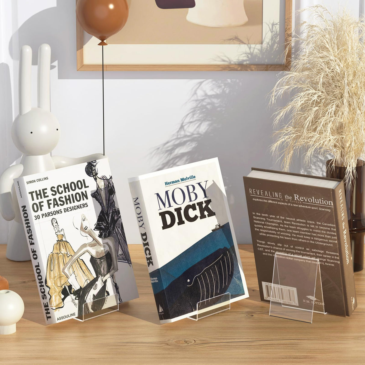 Suneerplay 4 Pack Acrylic Book Stand, Book Holder for Display, Clear Easel Stand for Display, Display Holder for Postcard, CD, Frame, Picture, Magazine, Plate, Phone, Sticker Suneerplay