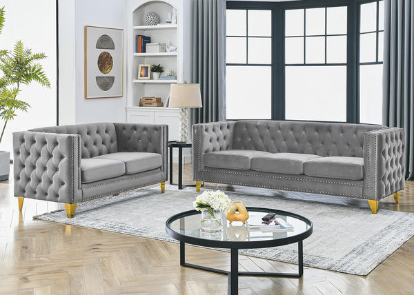 JEEOHEY Chesterfield Sofa Set,2 PCS Oversized Velvet Sofa,2/3 Seater D ...