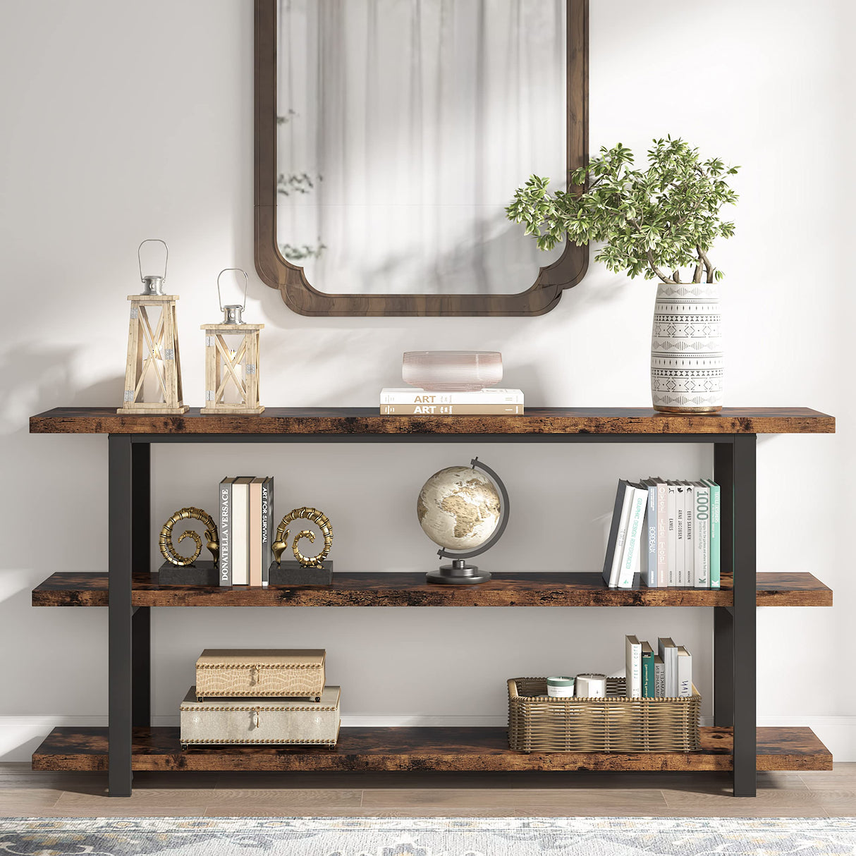 VANOMi 70.8 Inch Extra Long Console Table for Entryway, Narrow Hallway Table, Wood Sofa Table with 3 Tier Storage Shelves for Living Room VANOMi