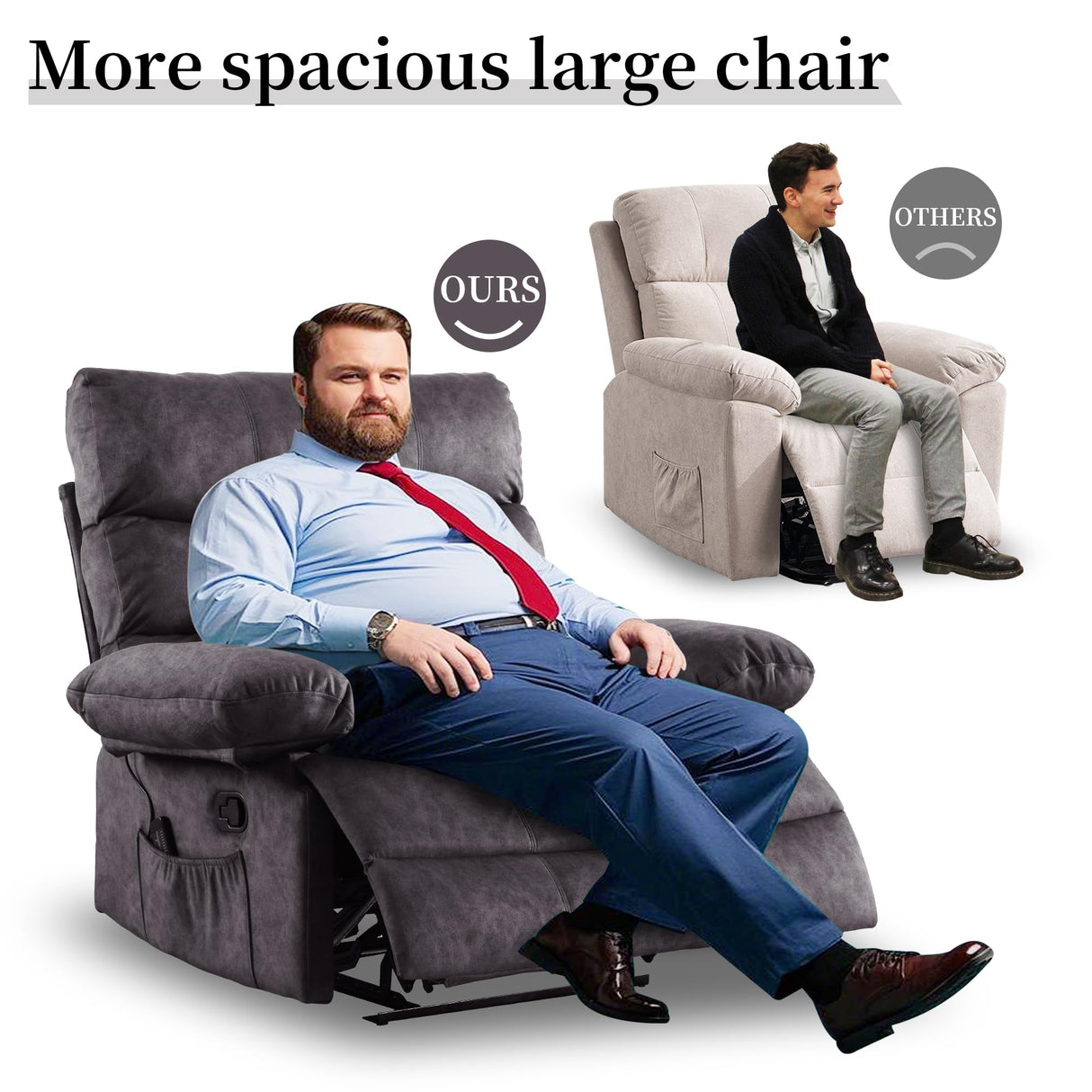 Oversized Recliner Chair Extra Wide Large Recliner for Adults 350lbs with Lumbar Support Pillow Nursery Chair Living Room (Manual, GREY-6002) HOMYEDAMIC