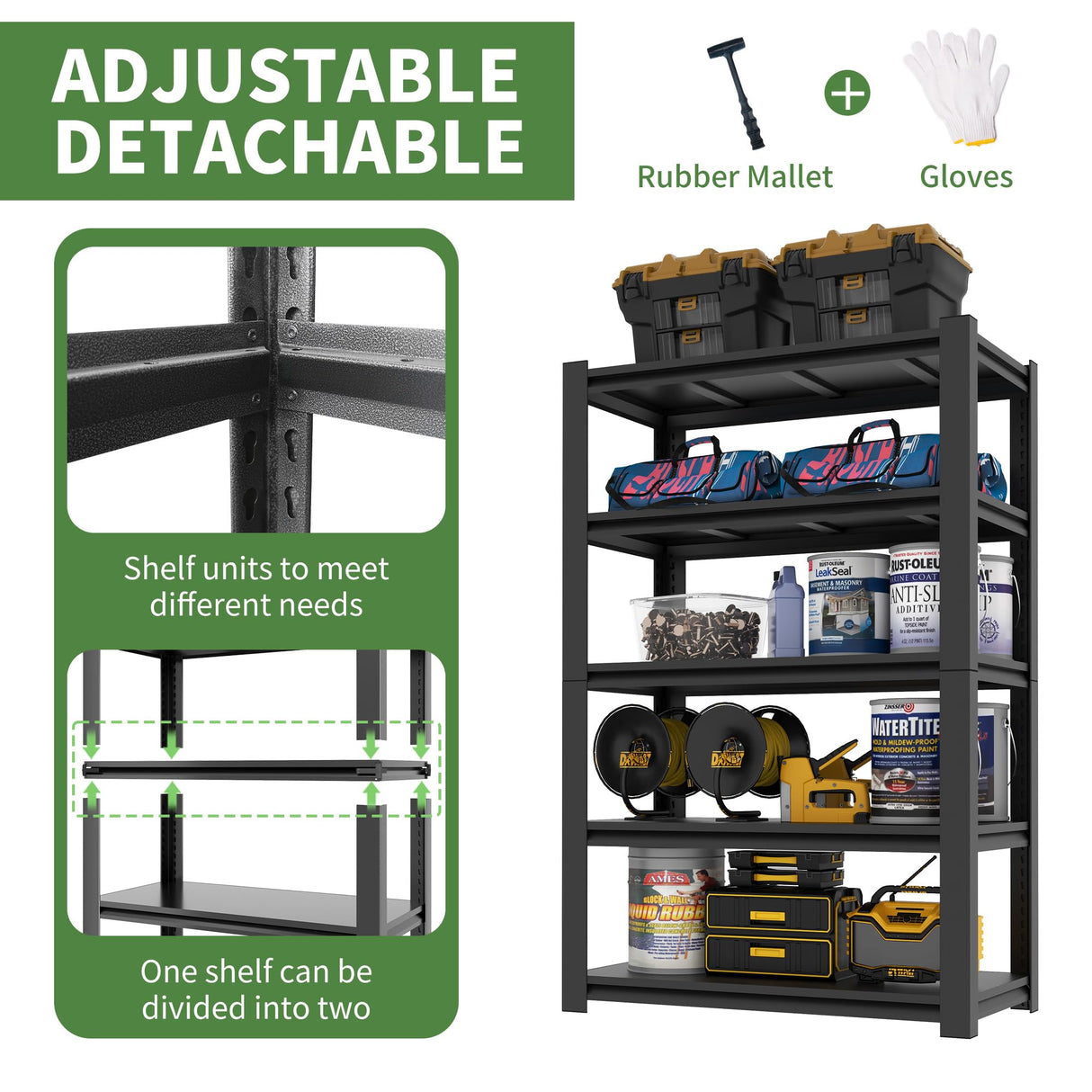 VIYET Garage Shelving,72" H Garage Shelves Heavy Duty, 3000Lbs 5 Tier Adjustable Storage Shelves Suitable for Warehouse, Basement, Workshop, 24" D*48" W *72" H(Black) VIYET