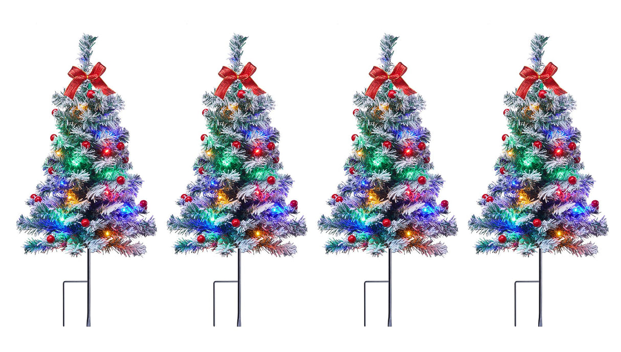 Pathway Christmas Tree, 4 Packs Each 2.5 Ft Snow Flocked Outdoor Xmas Tree Christmas Outdoor Decorations Yard Sidewalk Driveway Walkway Grave Cemetery Christmas Trees Brightown