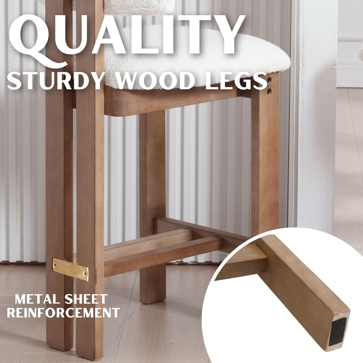 RIVOVA 26 inch Farmhouse Bar Stools Set of 4 Sherpa Upholstered Kitchen Stool Wood Legs Boho Pub Stools with Back Modern Counter Height Bar Chairs Kitchen Island Barstools, White RIVOVA