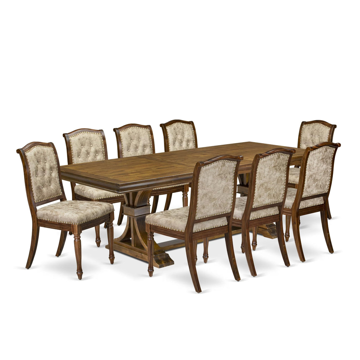 Luxe by East West Furniture LEMA9-AWA-36 9 Pieces Kitchen Table Set Includes a Rectangular Dining Table and 8 Light Beige Polyester Fabric Dining Chairs, Antique Walnut Finish Luxe by East West Furniture