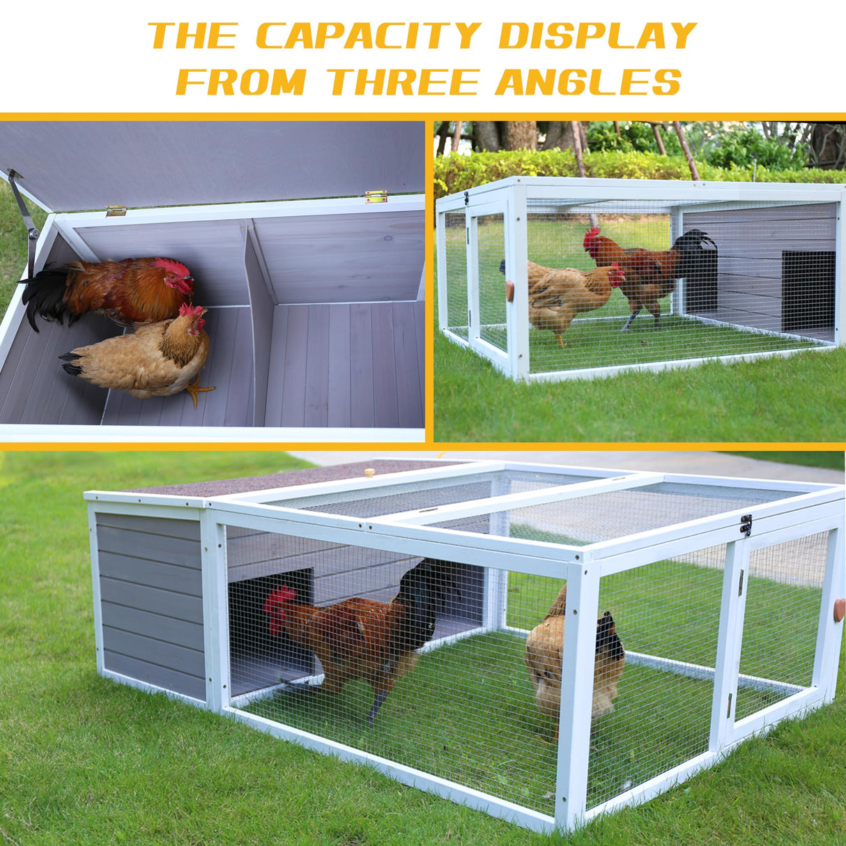 Chicken Coop with Run, 60” Rabbit Hutch Outdoor, Large Tortoise Habitat Pet Cage Wood Small Animal Poultry Cage Run with Waterproof Asphalt & Openable Roof and Side Door Rockever