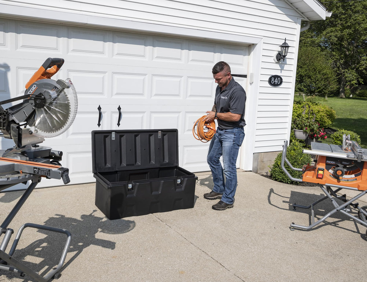 Buyers Products 1712240 Black Poly All-Purpose Storage Chest w/Hasp & Stainless Steel Hinge, 6.3 cu. ft, Made In The USA, Lightweight Storage, Dent-Resistant, Outdoor Storage Box Buyers Products Company