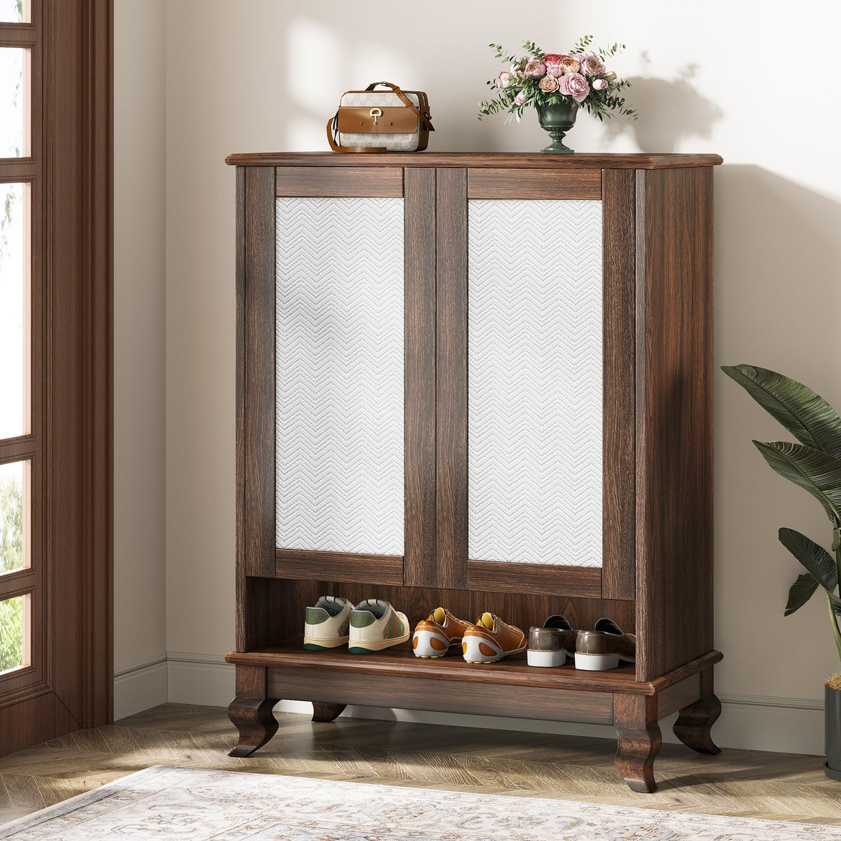 Tribesigns Shoe Cabinet for Entryway, 6-Tier Large Shoe Storage Cabinet with Doors and Adjustable Shelves, Wooden 24-Pair Shoe Rack Organizer Cabinet, Dark Walnut Tribesigns