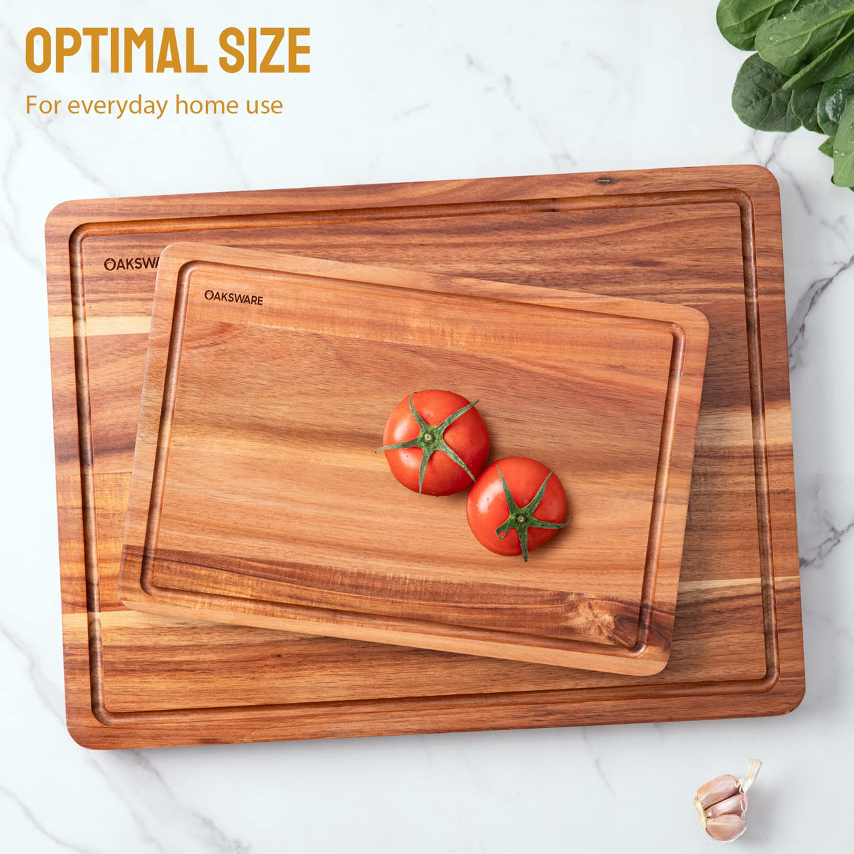 OAKSWARE Cutting Boards, 17x13 Large Acacia Wooden Cutting Board for Kitchen, Edge Grain Reversible Wood Chopping Board with Juice Groove and OAKSWARE
