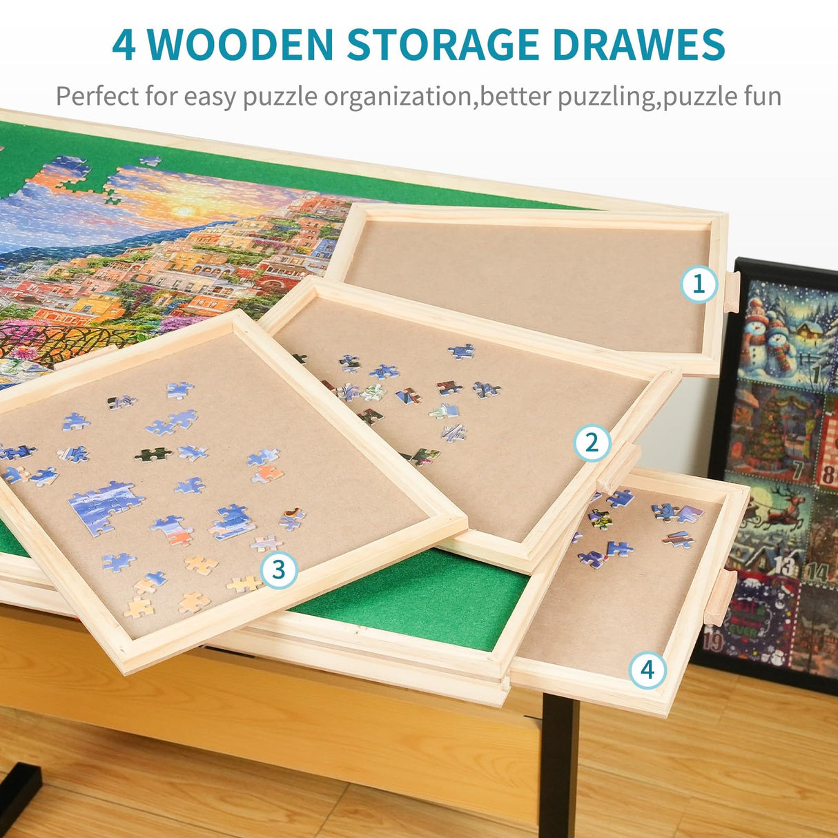 BuilderButler 1500pcs Puzzle Table with Legs,34.25" x 25.2"Wooden Jigsaw Puzzle Board with 4 Drawers & Cover,Height Adjustment & Weight optimization BuilderButler