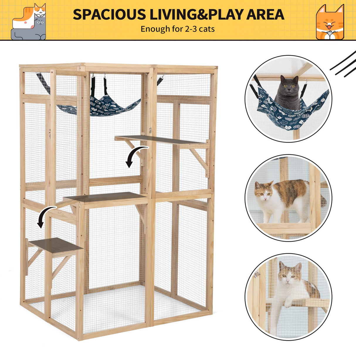 Catio Outdoor Cat Enclosure, Wooden Catio with Window Access for Patio, Indooe Kitty House (Wood) Nyeekoy