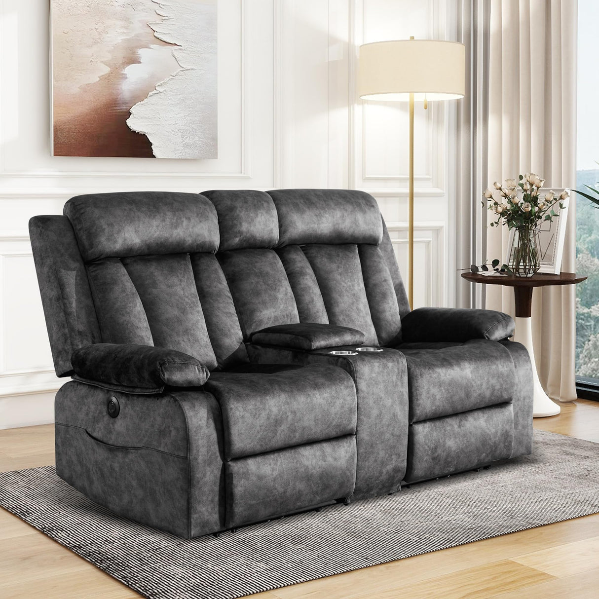 GUEAPY Reclining Loveseat-Power Reclining Loveseat with Console,Double Recliner Loveseat with Heat and Massage,Electric Loveseat Recliner with Cup Holders,USB & Type-C Charge Ports for Living Room,RV GUEAPY