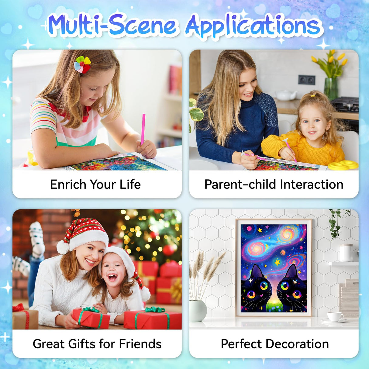 SuanFA Black cat 5D Diamond Art Kits for Beginners, Adult Diamond Art Animals in Galaxy with Stars, Planets, DIY Home Decor Cute Cat Diamond Painting Canvas Kits 12x16in SuanFA