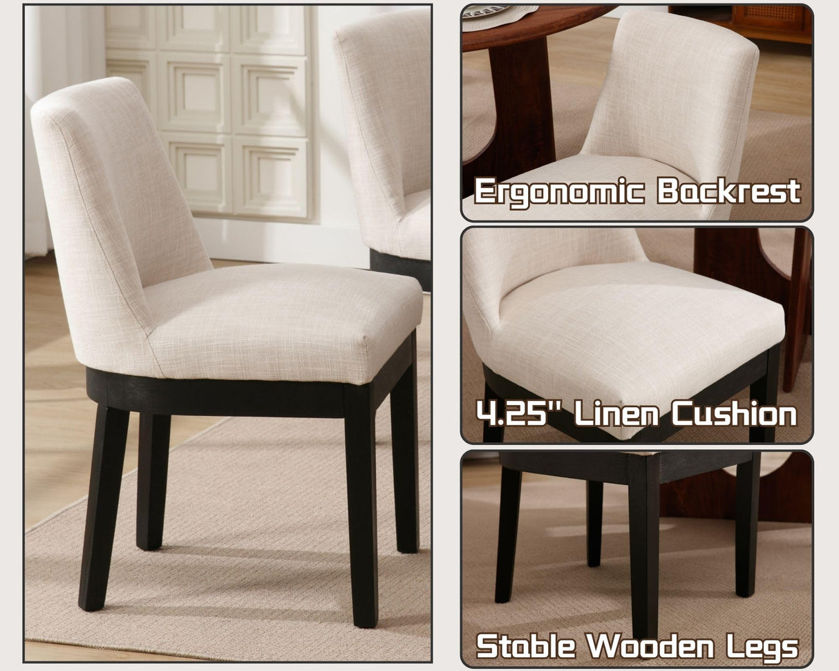 Kitchen & Dining Room Chairs Set of 6 Farmhouse Wingback Kitchen Chairs Modern Linen Fabric Upholstered Dining Chairs with Black Wood Legs, 18’’ Wide Accent Side Chairs for Living Room/Bedroom, Beige HNY