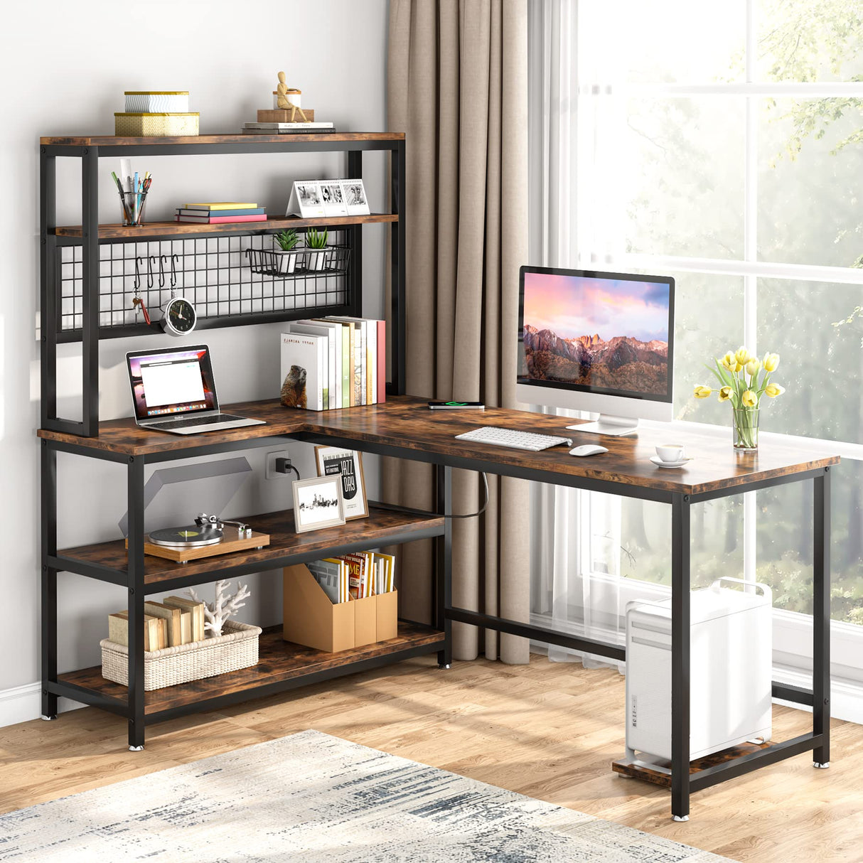 Tribesigns 55" L-Shaped Computer Desk with Wireless Charging and 5 Storage Shelves for Home Office Tribesigns