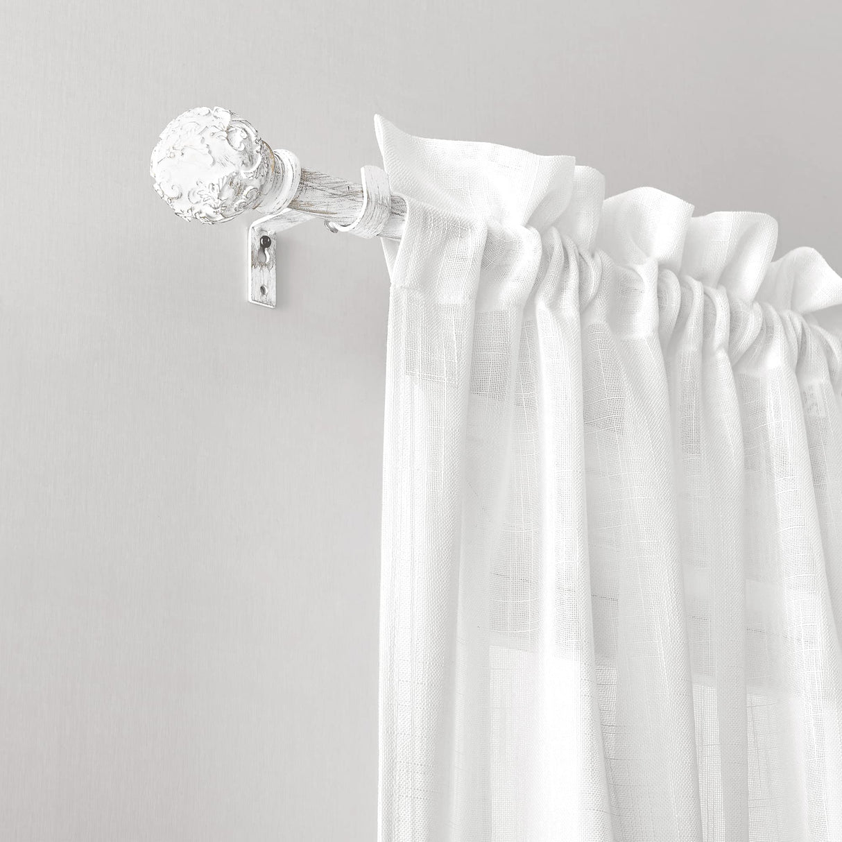 RYB HOME White Curtain Rod 48 to 86 Inch, 1 Inch Diameter Adjustable Telescoping Single Drapery Rod with Leaf Pattern Ball Finials Rustic Decor for Farmhouse Dining Room Decor Kids Bedroom RYB HOME
