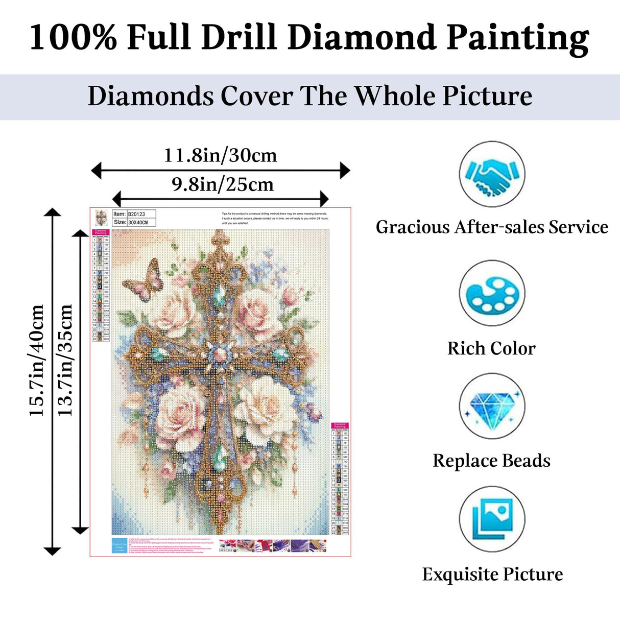 JAKI 5D Diamond Painting Kits for Adults Beginners-Cross Flower Diamond Art Kit for Adults,5D DIY Gem Art Kits for Adults for Gift Home Wall Decor(12x16inch) JAKI