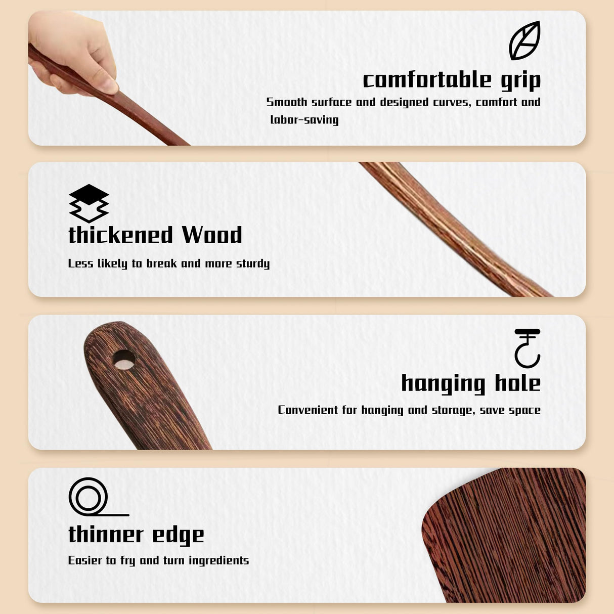 Wood Spatula Set for Cooking, 3Pcs Kitchen Utensils Set for Nonstick Cookware Wooden Cooking Utensils with Fried Spatula, Slotted Spatula, Solid Turner Cooking Utensils Kitchen Tools Nuloofen