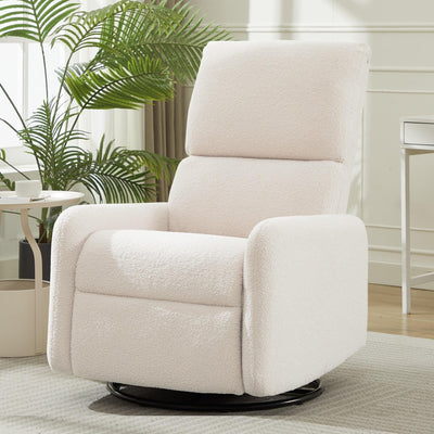 Korser 360° Swivel Glider Chair, Rocking Chair Nursery with Side Pockets, Deep Cushioned Seat, Nursery Chair with Steel Structure Base, Sherpa Swivel Chairs for Living Room, Bedroom, Baby Room