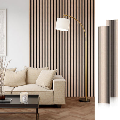 Wood Slat Acoustic Panels, 106" x 12.6" Each Soundpoof Wooden Slat Wall Panel - Walnut, 2 Pack