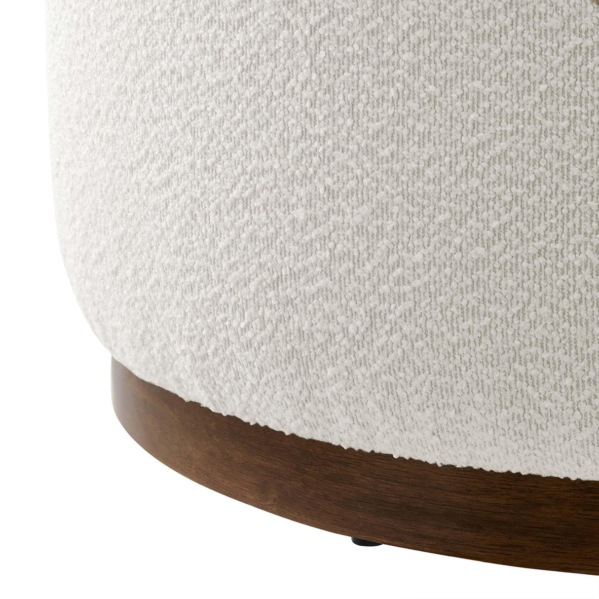 Modway Tilden 29 Inch Round Boucle Upholstered Ottoman in Cloud Walnut - Round Ottoman Coffee Table for Living Room - Large Ottoman Foot Rest with Rubberwood Plinth Base Modway
