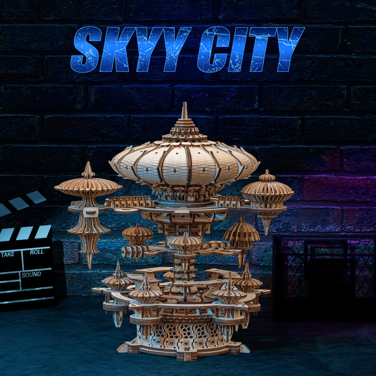 RUIFAM 3D Wooden Puzzles for Adults, SkyCity Music Box Model Kit, 600+ Pcs Cityscape Design, Challenging Mechanical DIY Craft, STEM Toy and Unique Gift for All Occasions RUIFAM