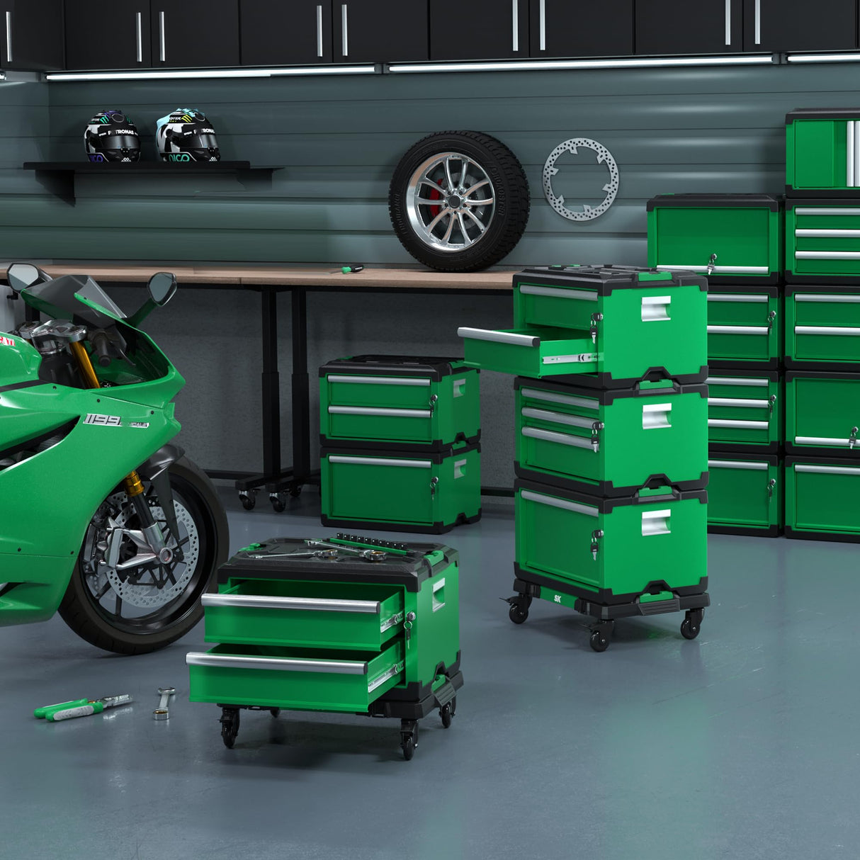 SK Modular Stackable Storage Tool Box, 20.5 Inch, 1-Drawer Steel Box, Patented Auto-Lock Mechanism, Holds up to 60 Lbs SK