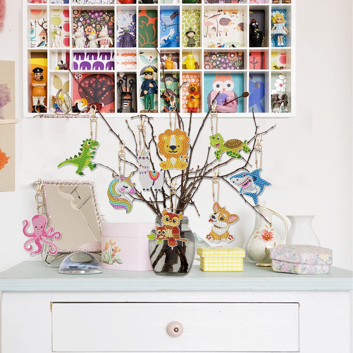 12 PCS Diamond Painting Keychains Kit Animals Diamond Art Ornaments Double Sided 5D Diamonds Key Rings DIY Diamonds Pendants for Beginners Birthday Crafting Home Party Decor Augisteen