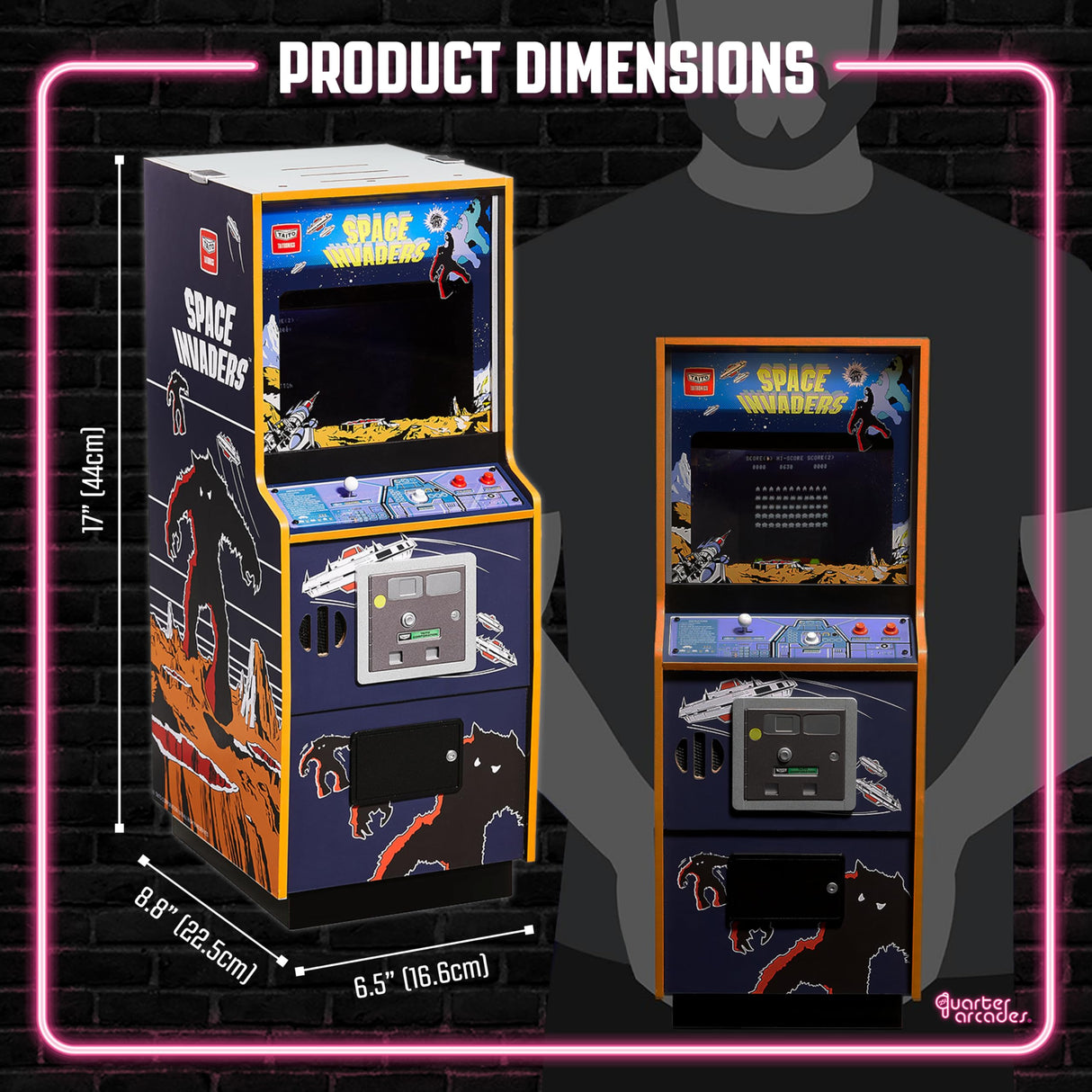 Numskull Quarter Arcades Space Invaders Collector's Edition Mini Arcade - 1/4 Scale Authentic Wooden Replica, Original ROM, Rechargeable Battery & 3W Speakers for Retro Enthusiasts quarter arcades