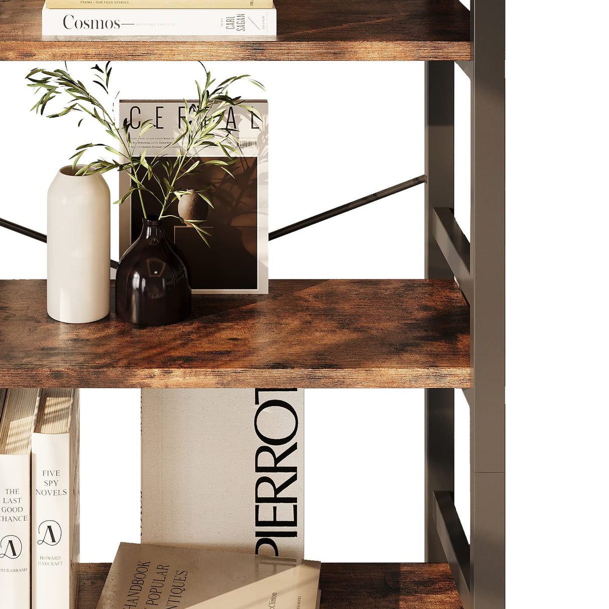 IRONCK Bookshelves and Bookcases, 31.5in Wide Shelf 5-Tier Ladder Shelf 110lbs/shelf Vintage Industrial Style Bookcase for Bedroom Living Room Home, Vintage Brown IRONCK