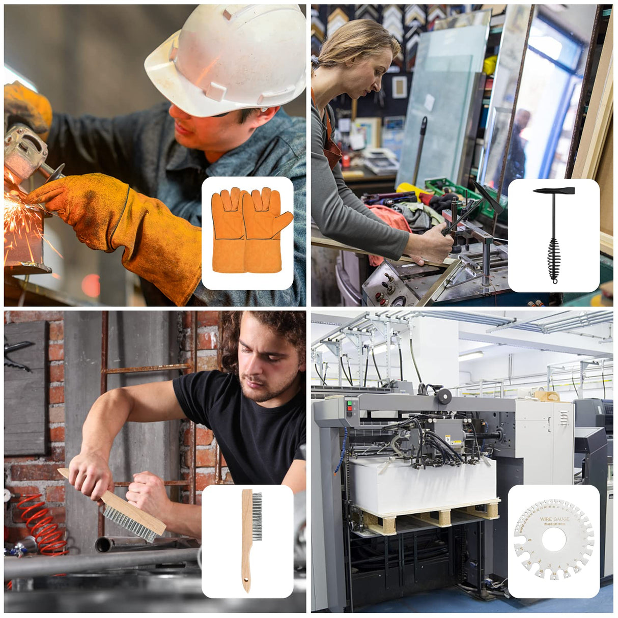 Worldity 6Pcs Welding Slag Removal Tool Set, 10 Inch Welding Chipping Hammer with Coil Spring Handle, Welding Pliers, Wire Brush, Metal Sheet Thickness Gauges and Welding Gloves for Removing Slag Worldity