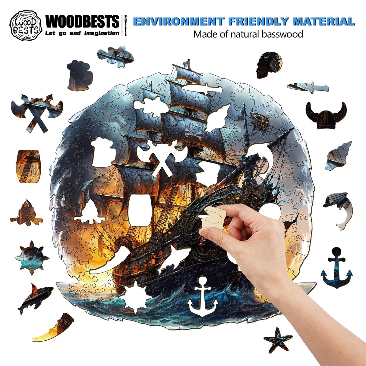WOODBESTS Wooden Puzzle for Adults, Sailing Ship Puzzle (S, 100pcs, 9.8"x9.7") Beautiful Wooden Box, Wooden Jigsaw Puzzles Unique Shape, Birthday Gifts for Adults and Kids Family Game WOODBESTS