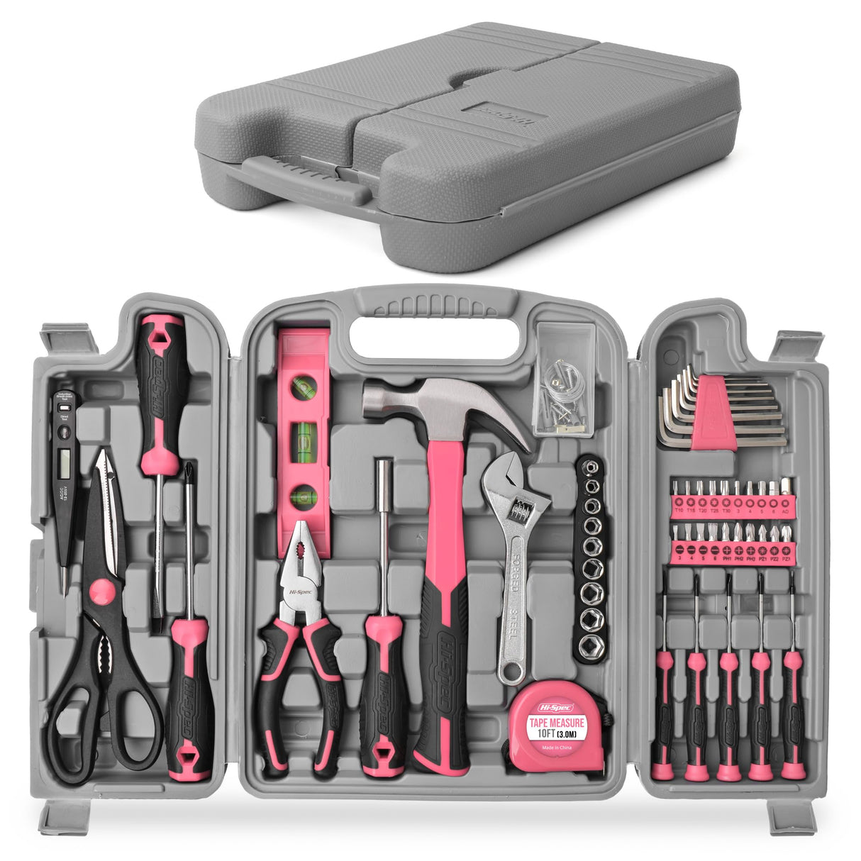 Hi-Spec 54pc Pink Tool Kit for Women – General Household DIY Tool Set. Pink Ladies Essential Hand Tools for Home, Apartment, Garage & Office Repairs with Plastic Toolbox Storage Case Hi-Spec