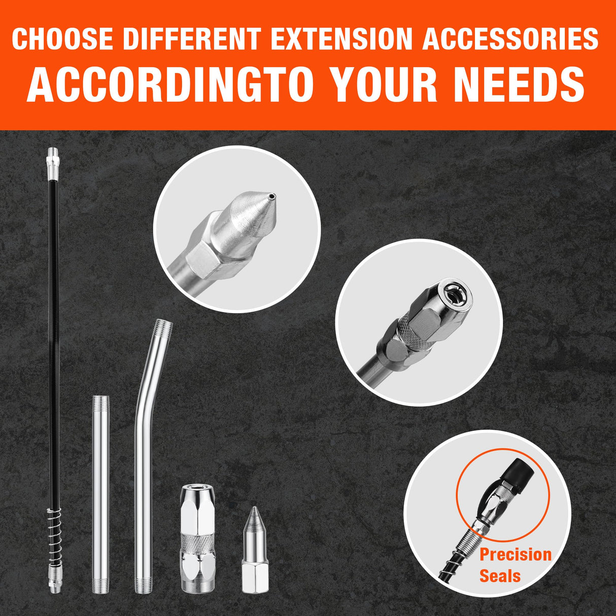 ValueMax Grease Gun, 6000PSI Heavy Duty Grease Gun Kit with 18inch Flexible Hose, 2 Extension Rigid Pipe, 2 Reinforced Couplers and 1 Special Sharp Nozzle, 14oz Load Capacity ValueMax