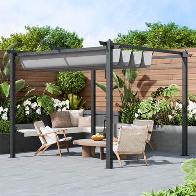 EBE 10'x10' Outdoor Pergola, Metal Pergolas and Gazebos Clearance, Heavy Duty Retractable Awning Pergola Sun Shade Canopy for Patio, Gardens and Backyards, Grey