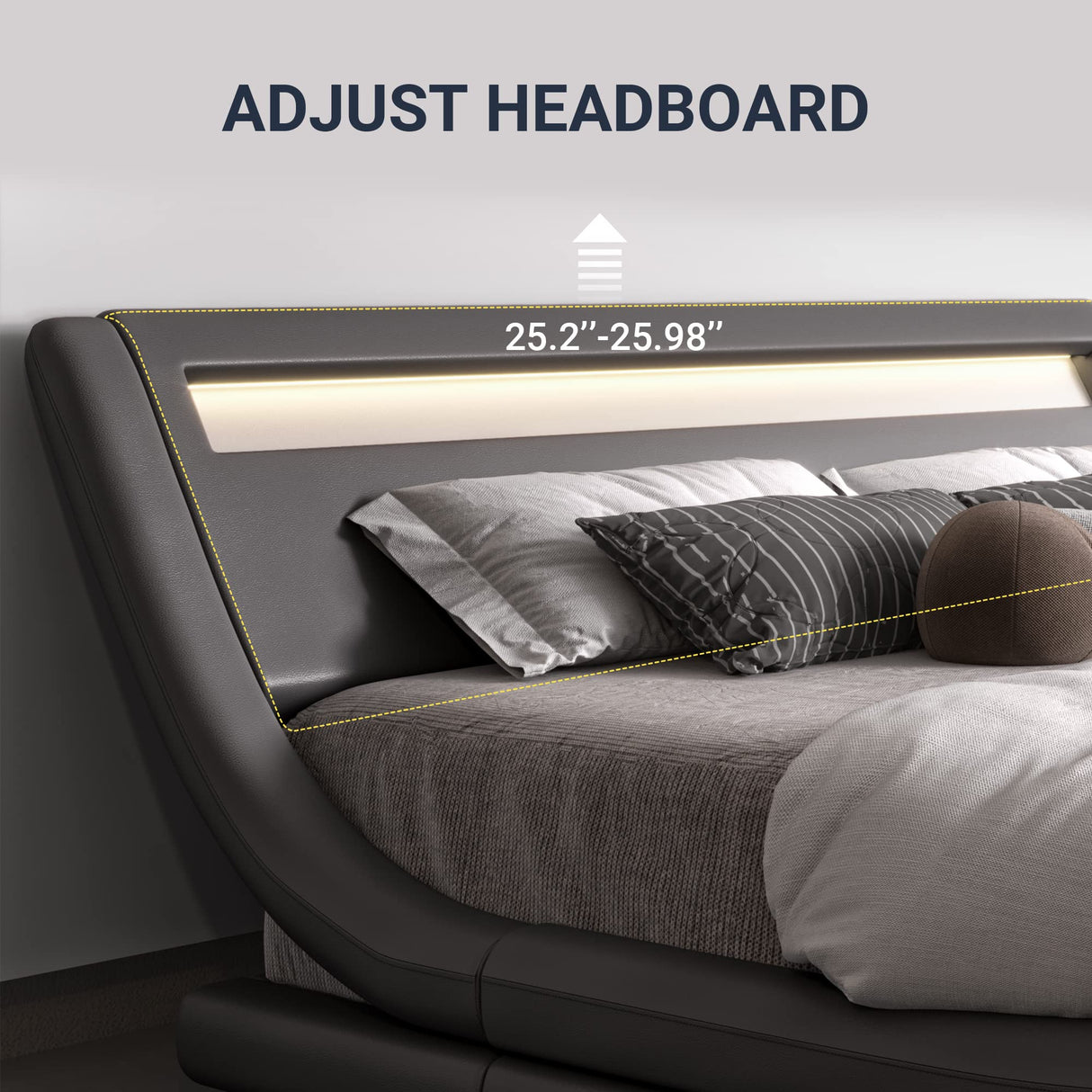 Allewie Grey King Size LED Platform Bed Frame with Adjustable Headboard and No Box Spring Required Allewie